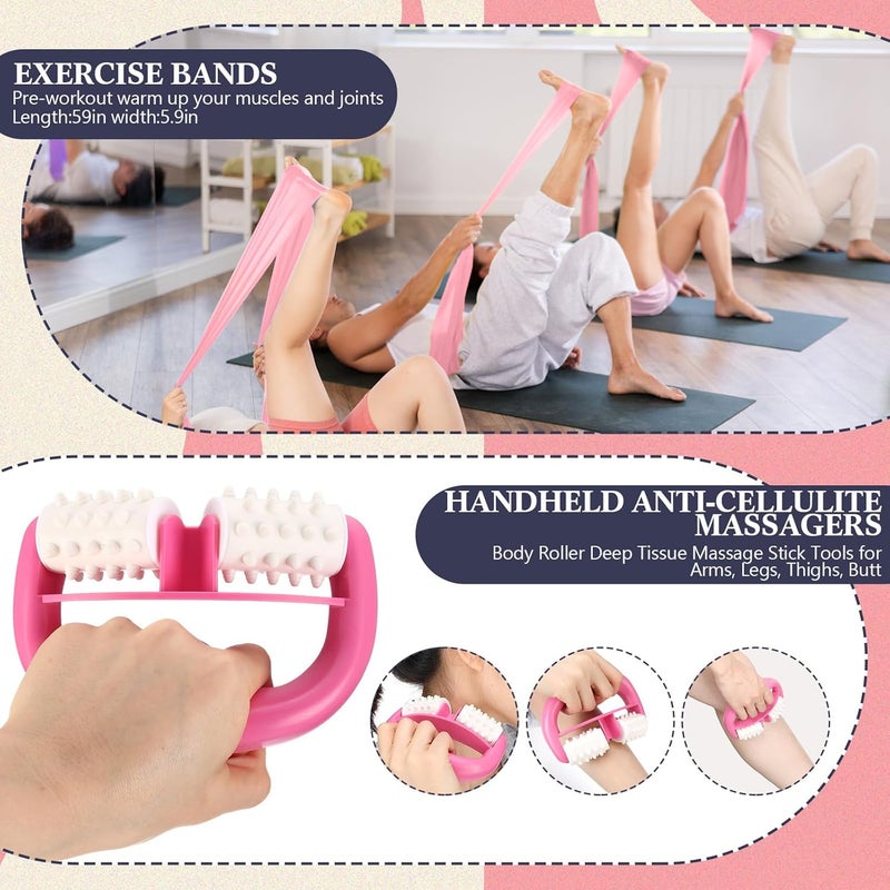 Arrowbash 5 Pack Yoga Wheel Set Back Stretcher Wheel for Deep Tissue Massage Foam Roller for Back Pain Relief & Stretching, Trigger Point Therapy Ball, Resistance Loop Exercise Bands, Massage Roller - Image 4